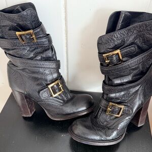Tory Burch Black Leather 2 Buckle Boots
